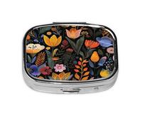 Colorful Vibrant Flower Leaves Pattern Pill Case Pill Box Travel Pill Organizer Small Square Medicine Box for Purse & Pocket Gifts