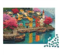 Colorful Village Harbor 1000 Piece Lakeside Town Art Sturdy Cardboard Jigsaw Puzzle for Puzzle Enthusiasts Birthday Party Staycation Entertainment Casual Gamers Value for Money 70x50cm/1000pcs