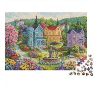Colorful Village Homes 1000 Piece Puzzles for Adults on Thick Blue Board Colourful Jigsaws for Quiet Time Activities And Date Night Ideas 52x38cm/1000pcs