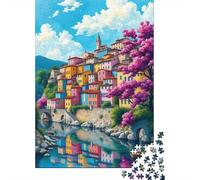 Colorful Village Reflections 1000-Piece Puzzle for Adults, 70x50cm/1000pcs; White Cardboard for Steady Handling; to Return to Whenever Time Permits