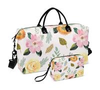 Colorful Vintage Floral Travel Tote Bag Weekend Bag Workout Bag with Adjustable Strap for Travel 2 Pcs Set
