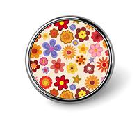 Colorful Vintage Flowers in 1960s, 1970s Round Brooch Pin, Unisex Smooth Lapel Tie Pin, Lightweight Badge Jewelry Crafts Decor for Costume Accessory Men Women