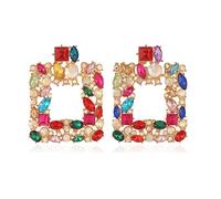 Colorful Vintage Rhinestone Square Statement Earrings Sparkly Geometric Crystal Drop Dangle Earrings Fashion Jewelry Gift for Women