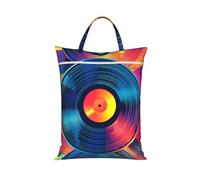 Colorful Viny Cd Travel Laundry Bag with Handle, Portable Dirty Washing Bag for Camping Gym Holidays Music Record Water-Repellent Laundry Tote for Suitcase Luggage