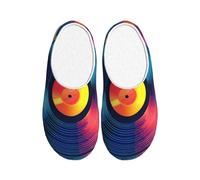 Colorful Viny Cd Women's Slippers Flannel House Slippers for Men Music Record Non-Slip Warm Winter Shoes for Indoor Outdoor UK 4-5