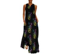 Colorful Violin Music Notes Womens Dresses V Neck Sundress Summer Sleeveless Beach Long Dress Holiday 3XL