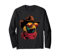 Colorful Vulture in Sunglasses Cowboy Animal Sunset Western Long Sleeve T-Shirt