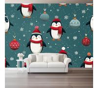 Colorful Wall Mural - Cartoon Cute Snowflakes Penguins Mural Photo Wallpaper for Living Room, Bedroom Decor, Modern Wall Art, Non-Woven Photo Wallpaper 3D Effect, 350 x 256 cm (W x H)