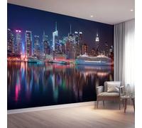 Colorful Wall Mural - Modern Architecture Lights Night Scene Mural Photo Wallpaper for Living Room, Bedroom Decor, Modern Wall Art, Non-Woven Photo Wallpaper 3D Effect, 300 x 210 cm (W x H)