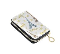 Colorful Wallet Women Leather Card Holder Wallets RFID Blocking Eiffel Tower Sketches Paris Zipper Wallet with Coin Pouch