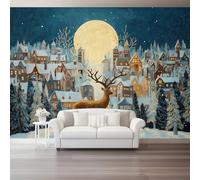 Colorful Wallpaper - Fantasy Town Elk Moon Wall Mural - Wall Murals for Office Living Room Bedroom Sofa TV Background Large Mural Poster - Photo Wallpaper & Home Decor Art - 200 x 140 cm (W x H)