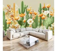 Colorful Wallpaper Mural, 200 x 140 cm Landscape Wall Mural, Non-Woven Beautiful Botanical Floral Cactus Print Photo Wallpaper Wall Mural Decoration Poster for Bedroom Living Room Decor