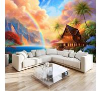 Colorful Wallpaper Mural, 400 x 280 cm Landscape Wall Mural, Non-Woven Fantasy Cabin Clouds Mountains Print Photo Wallpaper Wall Mural Decoration Poster for Bedroom Living Room
