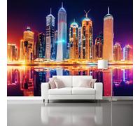 Colorful Wallpaper Mural, Urban Architecture Lights Night Scene Wall Mural Hd Printing Water Proof, Non-Woven Print Photo Wallpaper for Bedroom Living Room Decor - 350 x 256 cm (W x H)