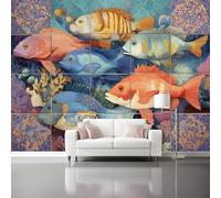 Colorful Wallpaper - Underwater World Fish Coral Lines Wall Mural - Wall Murals for Office Living Room Bedroom Sofa TV Background Large Mural Poster - Photo Wallpaper - 400 x 280 cm (W x H)
