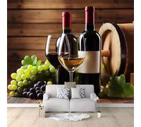 Colorful Wallpaper Wall Mural, Wooden Table Wine Bottle - Instant Room Transformation for Bedroom & Office, Durable Non-Woven Large Poster 200 x 140 cm