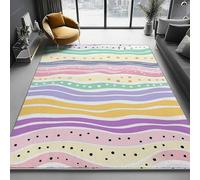 Colorful Washable Area Rug 160 x 230 cm, Hand-Painted Retro Geometric Stripes Printed Design Short Lint Non-Slip Backing Carpet For Living Room, Open-Plan Lounge Tea Rooms Country Estates Outdoor Rug