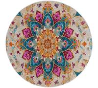 Colorful Washable Round Area Rug 120cm, Exquisite Style Soft Fluffy Circle Carpet Rug, Persian Floral Geometric Printed Short Pile Non Slip Floor Rugs for Entryway Living Room Bedroom