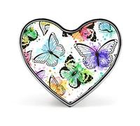 Colorful Watercolor Butterflies On White Heart Brooch Pin, Unisex Smooth Surface Lapel Tie Pin, Lightweight Badge Jewelry Crafts Decor for Costume Accessory Men Women