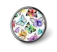 Colorful Watercolor Butterflies On White Round Brooch Pin, Unisex Smooth Surface Lapel Tie Pin, Lightweight Badge Jewelry Crafts Decor for Costume Accessory Men Women