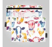 Colorful Watercolor Cow Portraits Pencil Bag Fabric Pencil Case for Rings Binder Organizer with Waterproof for Examination Stationery Organizer Upplies