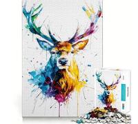 Colorful Watercolor Deer Portrait Jigsaw Puzzles1000 Pieces Sharp Mind, Accurate Cut, Family Activity, (38x26cm)