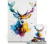 Colorful Watercolor Deer Portrait Jigsaw Puzzles1000 Pieces Sharp Mind, Accurate Cut, Family Activity, (38x26cm)