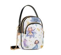 Colorful Watercolor Fairies Crystals Stars and Moon Blue and Purple Colors Crossbody Bag for Women, Detachable Chain Bag Phone Purse Shoulder Handbag Wallet