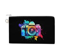 Colorful Watercolor Illustration of Camera Fashion Coin Purse Small Zippered Wallet Pouch with Key Ring Cute Credit Card Holder