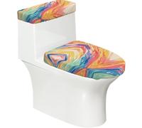 Colorful Waves 2-Piece Toilet Seat Cover Set with Tank Lid - Elastic for U-Shape & Elongated - Bathroom Decor
