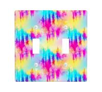 Colorful Waves Double Light Switch Cover Plate, Contemporary Artistic Gradient Abstract Summer Peach Plastic Standard Size Toggle Light Switch Cover for New Apartment Home Bedroom Office Decor