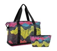 Colorful Waves Large Travel Bag Carry On Tote Bag with Adjustable Strap for Travel Multifunctional, Colorful waves, One Size