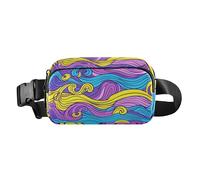 Colorful Waves Lines Hand Drawn Fashionable Waist Pack Crossbody Bag for Women Men Teens Small Belt Bag with Adjustable Strap for Travel Gym Work