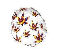 Colorful Weeds Shower Cap Women Waterproof Reusable PEVA Lining Adjustable Double ProtectionElastic Bath Hat for All long Hair