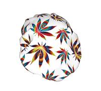 Colorful Weeds Shower Cap Women Waterproof Reusable PEVA Lining Adjustable Elasticized Hem for All long Hair Bath Hat