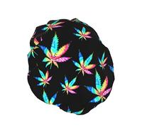 Colorful Weeds Shower Cap Women Waterproof Reusable PEVA Lining Adjustable Elasticized Hem for All long Hair Bath Hat