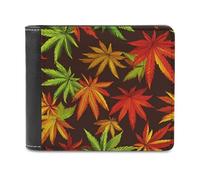 Colorful Weeds Slim Leather Men's Wallets with 6 Card Holders Minimalist Billfold Travel Purse