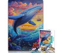 Colorful Whale Jigsaw Puzzles for Adults Teenagers Jigsaws Puzzle,Learning Educational Toys Family Games with Matching Poster And Trivia Sheet (38x26cm)