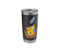 Colorful Whimsical Cat Watching a Feather Stainless Steel Insulated Tumbler