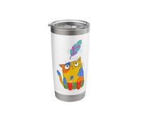 Colorful Whimsical Cat Watching a Feather Stainless Steel Insulated Tumbler