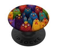Colorful Whimsical Chicken Crowd Folk Art Graphic PopSockets Adhesive PopGrip