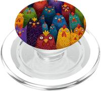 Colorful Whimsical Chicken Crowd Folk Art Graphic PopSockets PopGrip for MagSafe