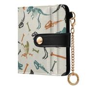 Colorful White Dinosaurs Pattern Small Women Wallet PU Leather RFID Blocking Bifold Compact Card Holder with Zipper Coin Pocket Purse for Ladies Women Girls