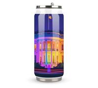 Colorful White House Washington Stainless Steel Coke Tumbler Vacuum Insulated Beverage Cup Travel Coffee Mug with Lid Straw 500ml
