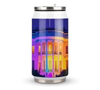 Colorful White House Washington Stainless Steel Coke Tumbler Vacuum Insulated Beverage Cup Travel Coffee Mug with Lid Straw 300ml