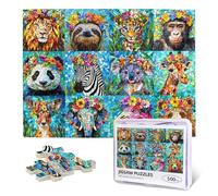 Colorful Wild Animals Jigsaw Puzzle for Adults 500 Pieces Nature Jigsaw Puzzles Jungle Animals with Flowers Design Perfect for Family Challenging Activity Great Gift for Friends