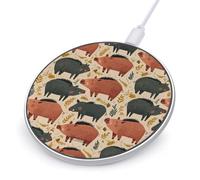 Colorful Wild Boars Pattern Funny Charger Pad with USB Cable | 10W Max Fast Charging Stand Fit for Most Cell Phone (No AC Adapter)