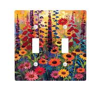 Colorful Wildflowers Light Switch Cover Plate, Artistic Garden Bloom for Wall Decor, Thermoplastic Wall Plates, Standard Size Double Toggle