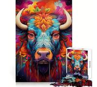 Colorful Wildlife Buffalo for Adults 1000 Piece Jigsaw Puzzle Brain Power, Tight Edge, Fun Challenge, Night Game (38x52cm)