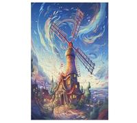 Colorful Windmill 1000 Pieces Wooden Jigsaw Puzzle for Adults Puzzles Brain Exercise Challenge High Difficulty Game for Kids （78×53cm）